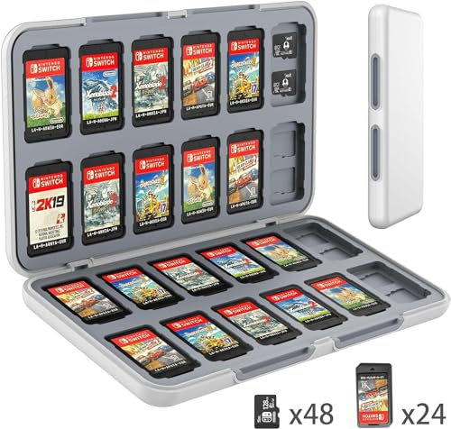 YSKMLOLP Switch Game Box for NS/Lite/OLED Game Cards, Durable Switch Game Card Cartridge with 24 Game Card Slots and 48 SD Card Slots to Fit (White)