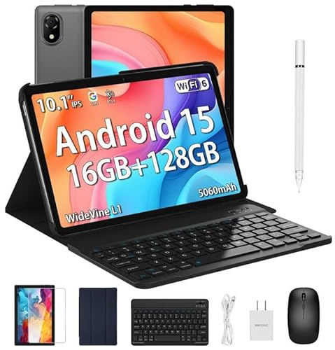 DOOGEE U10 10 inch Tablet with Keyboard, Tablet 16GB+128GB/2TB Expand, 2.0GHz Quad Core Gaming Tablets,5060mAh,1280x800 IPS HD Touchscreen,WiFi 6,Dual Camera,BT5.0,Widevine L1,Gray Android 15