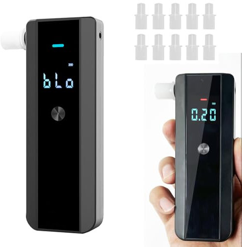 WeiguoIOT Breathalyser Alcohol Tester Breathalyzer with 10 Mouthpieces Alcohol Detector Breathalysers LCD Display for Home & Professional Use
