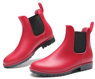 DREAM PAIRS Wellington Boots Women and Men Ankle Ladies Wellies Short Chelsea Booties Waterproof Rain Boots,Size 6,Red,SDRB2201W-E