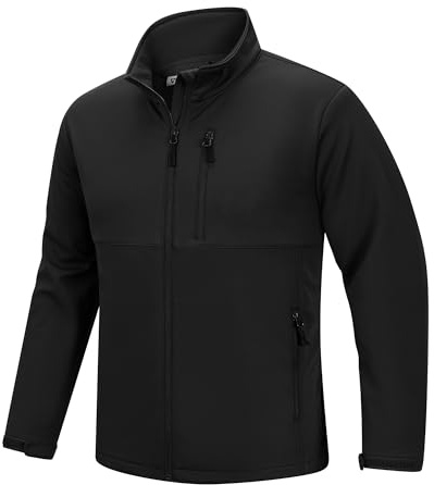 Outdoor Ventures Chaqueta softshell para hombre, impermeable, transpirable, chaqueta de senderismo, cortavientos, chaqueta deportiva ligera para correr, bicicleta, camping, Negro , L