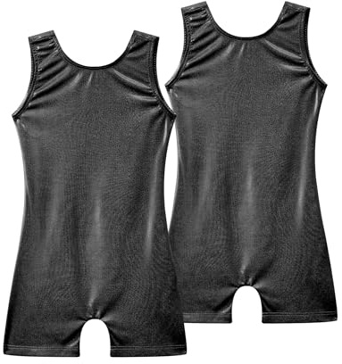 Tziharora Girls Leotards for Gymnastics Size 6-7 Years Old Kids Tank Bodysuits Shiny Black Tumbling Dance Biketards 2 Pack