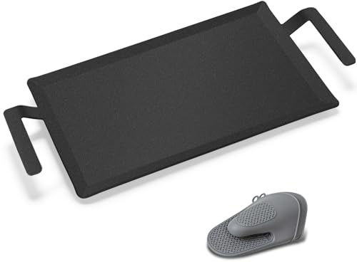 Premium Carbon Steel Griddle, Large Non-Toxic Stovetop Flat Top Pan for Gas, Electric Range, Induction, Grill & Campfire, Pre-seasoned Nitride Coating, Oven Safe to 1200°F, with Heat-insulating Gloves