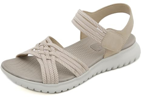 Meik Mangni Sandales Sport Femme Mode Sandales de Randonnée été Bout Ouvert Sandales Confortables Chaussures de Plage Beige 41 EU