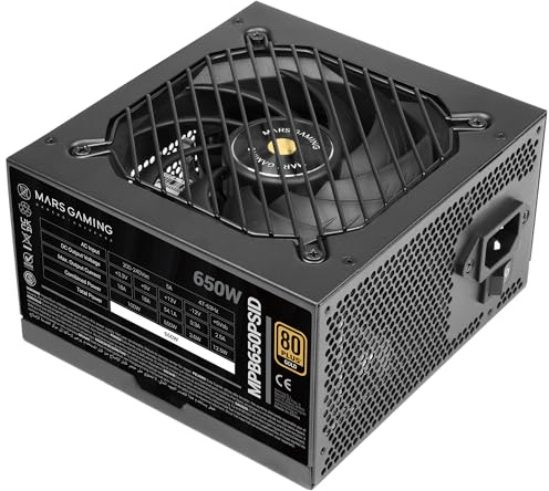 Mars Gaming MPB650PSID, Fuente de Alimentación PC 650W, 10 Años de Garantía, 80Plus Gold 90%, Ventilador SI Extreme Silence, Tecnologías AI2-RPM, DC-DC y SMD, Conectores ATX 3.1 y PCIe 5.1, Negro