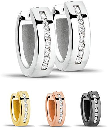 Treuheld® | Creolen/Ohrringe aus 925 Sterling Silver | 4mm x 13mm | Silber mit Glitzer - Kristallen | Klappcreolen für Damen | Set Paar