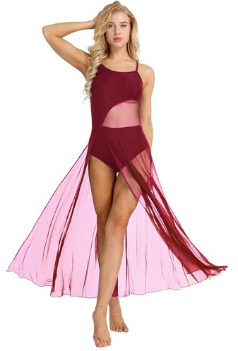 dPois Femme Adulte Justaucorps Gymnastique Robe de Danse Classique Ballet Leotard Robe Danse Lyrique Latine Tango Danseuse Costume Performance D'été Rouge S