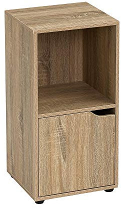 LOLAhome Mesita de Noche 1 Puerta, Estantería de Madera, Librería con Puertas y Compartimentos Abiertos, Mueble almacenaje, Color Natural de 60x29x30 cm para para Estudio, Dormitorio, Salón, Oficina