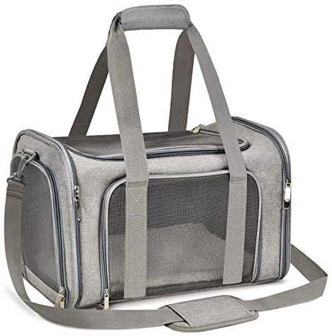 Qlfyuu Cat Carrier Dog Carrier Portable Pet Carrier Soft Sided, Medium Small Airline Approved, Foldable Bunny Puppy Cat Bag up to 15lbs for Travel(Gery,Medium)