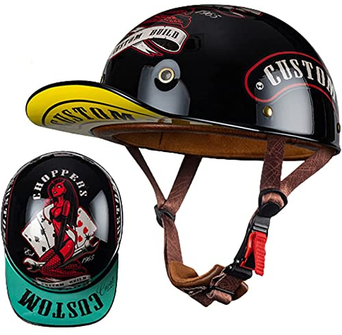 HZIH Casquette De Baseball Moto Casque Demi Vintage Casque Jet Demi Coque Mobylette Bols Casque Dot/ECE Homologué Pilote Casque De Scooter À Visage Ouvert pour Hommes Femmes C,L=59-60cm