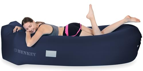 SHENKEY Inflatable Lounger, Air Sofa Hammock w/ Waterproof & Anti-Leak Design - Perfect Portable Inflatable Couch for Backyard Lakeside Beach Traveling Camping Picnics & Music Festivals (Navy Blue)