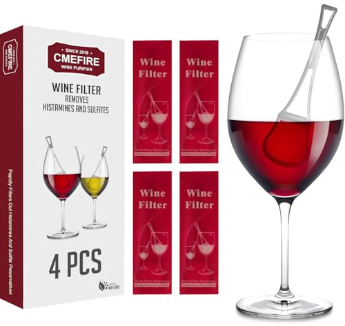 Lot de 4 filtres à vin Sulfites Histamines Purifier les maux de tête et soulager les allergies et sensibilités au vin