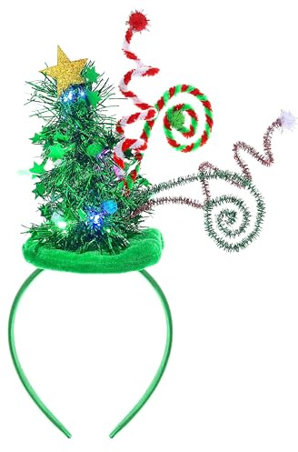 Yean Diadema de árbol de Navidad, diseño de estrella, sombrero de Navidad, bandas para el pelo de Papá Noel, para decoración de fiesta de disfraces de Navidad (verde)