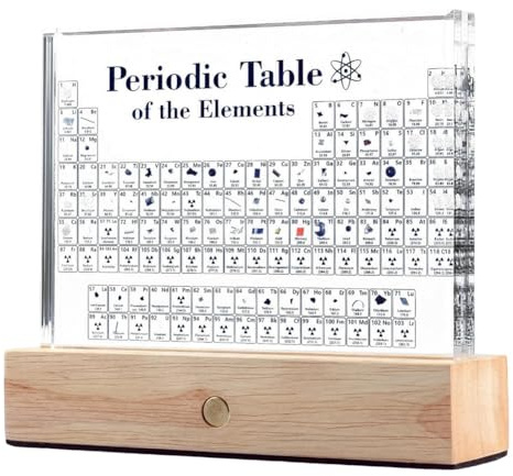 Tagtight Tableau Periodique des Elements, Affichage de Tableau Périodique en Acrylique avec 83 Échantillons Réels, Tableau Périodique avec Support de Lumière LED, Cadeaux d'anniversaire pour l'école
