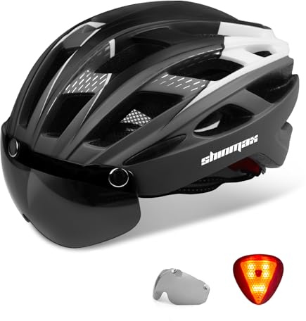 Shinmax Casco Bicicleta Adulto con Luz Casco MTB con Visera Magnética Desmontable Gafas Ajustable Seguridad de Protección para Montaña Casco Ciclismo Ultraligero Casco Bici Unisex Hombre Mujer NR-096