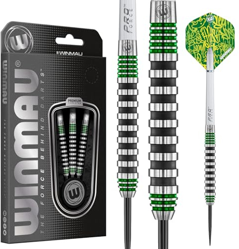 WINMAU Fléchettes Advance 500 Série Vert 20 g Baril / 22g Poids Total Jeu de fléchettes Professionnelles à Pointe Souple en tungstène avec ailettes et tiges (tiges)
