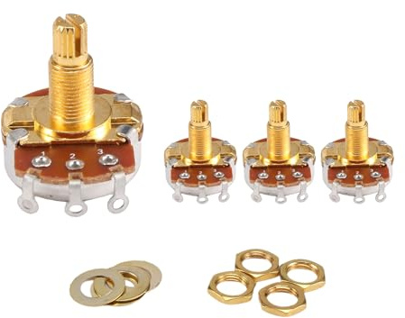 Giyofom Shaft Full Metric Sized Control Pots A500K Audio Taper Potentiometers Pot for Electric Guitar (Set of 4)