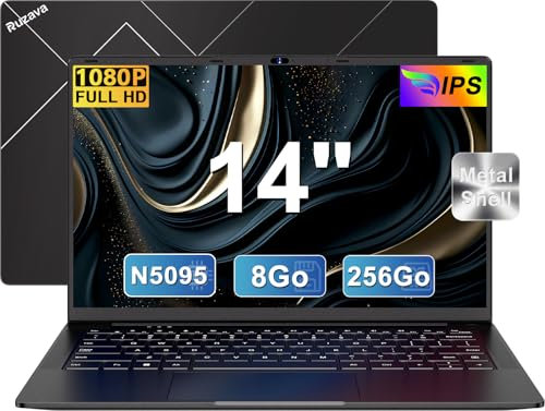 Ordenador Portátil 14 Pulgadas Celeron N5095 hasta 2,9 GHz Win11 8GB RAM 256GB SSD Expansión 1TB 5G WiFi 1920x1080 FHD BT4.2 HDMl USB 3.0 Portatil Pc con Mouse Cargador Teclado QWERTY Inglés - Negro