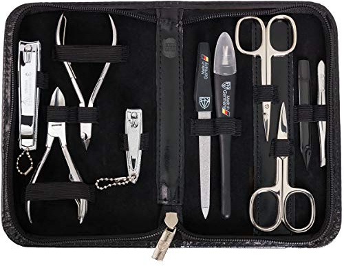3 Swords Germany - brand quality 10 piece manicure pedicure grooming kit set for professional finger & toe nail care scissors clipper genuine leather case black in gift box, Made by 3 Swords