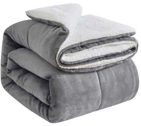OMERAI Manta Forro Polar Sherpa 220x240cm - Suave Calida Mullida Gruesa Gris Mantas para Cama, Sofá, Vida Hogar Y Viaje Grande Reversible Microfibra Manta Sofá Tamaño King