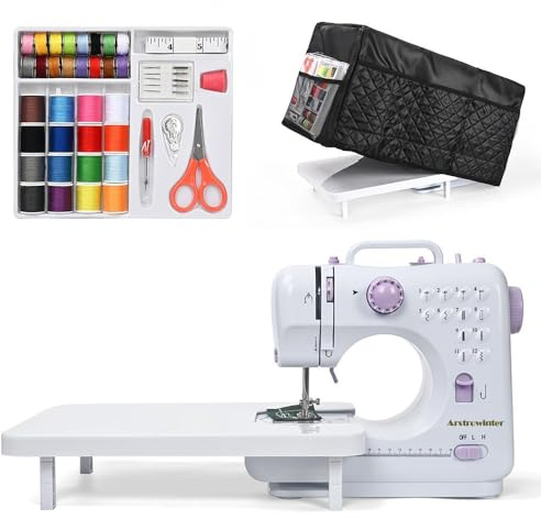 Mini Sewing Machine for Beginners (Includes Cover with Storage Pockets, Extension Table And Sewing supplies set) by Astrowinter AW-051-UK-A23