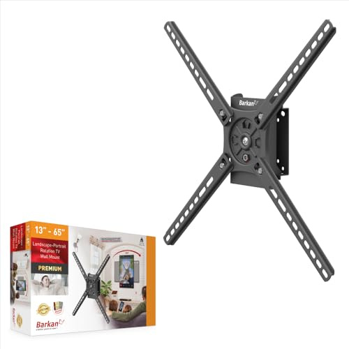 Barkan Support TV Mural pour écrans 13-65 Pouces avec Rotation Paysage-Portrait, Plats & incurvés ecran, Poids 36Kg, Serrure Automatique brevetée, jusqu'à VESA 400x400, Vertical et Horizontal