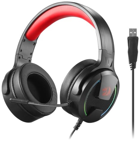 Redragon Auriculares para juegos RGB H315 - Auriculares con cable para computadora con controladores de 40 mm, micrófono con cancelación de ruido, conexión USB, diseño ligero y almohadillas de piel