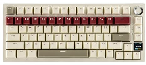 EPOMAKER Ajazz AK820 PRO 75% Gaming-Tastatur Kabellos, TFT Screen, Knopf, Hot Swap Mechanische Tastatur, 2.4GHz/USB/BT5.0, Gasket Creamy, für PC/Mac/Büro/Gaming (Beige, Gift Schalter)