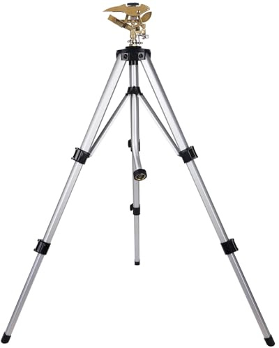 Biswing Large Impact Sprinkler Head on Tripod Base, Adjustable Zinc Alloy Lawn Sprinklers for Yard Lawn Garden, 3/4 NH Connector, 360 Degree Large Area Coverage Irrigator with Extension Legs, 1 Pack