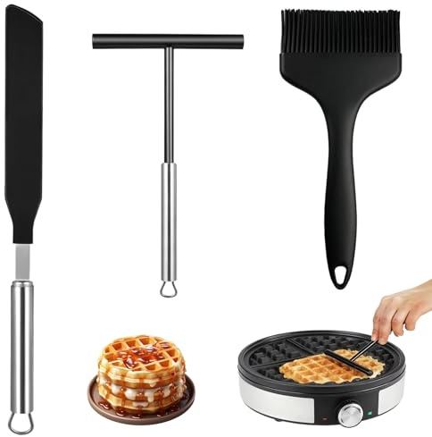 Sugfews Crepes distributor and spatula set, 3 pieces crepes dough spreader, stainless steel and silicone, including T-dough scraper, spatula, cooking brush, for baked goods and decorated cakes