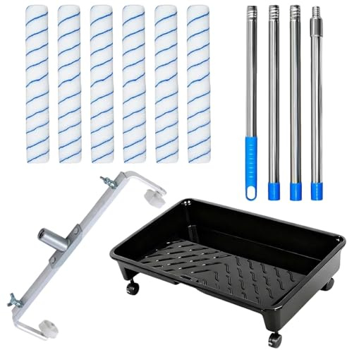 Polegas Kit de Peinture Avec Rouleau de 45 cm, 9 Pièces : Bac à Peinture à Roulettes, Rouleau de 45 cm, Manche Réglable, Rallonge de 160 cm. Convient Pour les Murs et les Plafonds