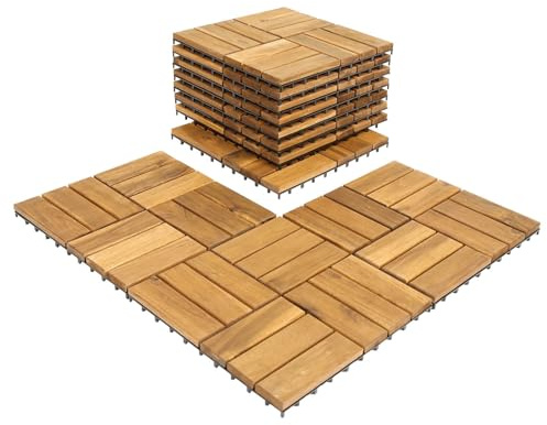 Jaxguom Träplattor utomhus, 30 x 30 cm, akaciaträ, terrassplattor 55 stycken 5 ㎡, balkong golvbeläggning (12 lameller), terrassgolv, utomhus, klickplattor terrass, mosaik för trädgård uteplats