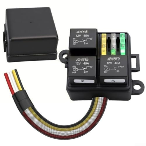 Caja de relé de fusibles precableada de 12 V, soporte de fusibles ATC ATO de 3 posiciones para sistemas eléctricos automotrices, carcasa con arnés de cableado y relé