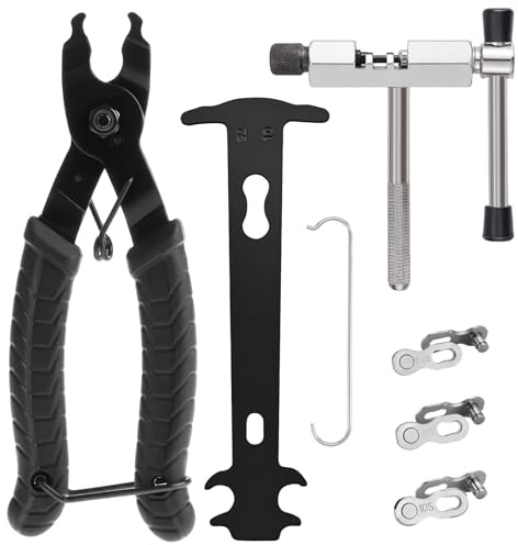 Kufeiper Kit de Réparation de Chaîne de Bicyclette avec Pince de Chaîne et 3 Paires de Chaînes de Bicyclette, Rivets - Outil de Chaîne pour Véhicules à Deux Roues Compatibles 6-12 Vitesses