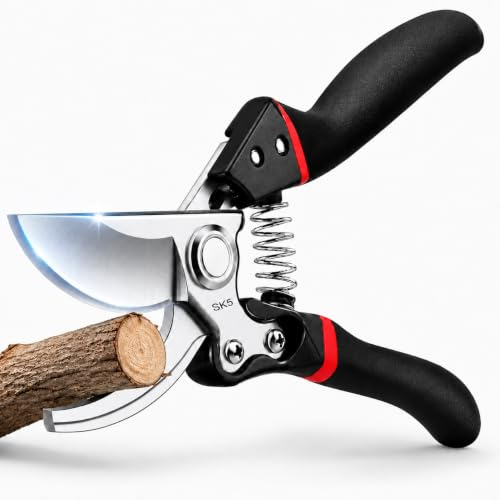 VOBOR Tijeras de Podar de Mano Profesionales con Hoja SK5 - Corte Bypass de Precisión, Mango Ergonómico Antideslizante, Ligeras y Afiladas - Ideal para Jardinería y Floristería