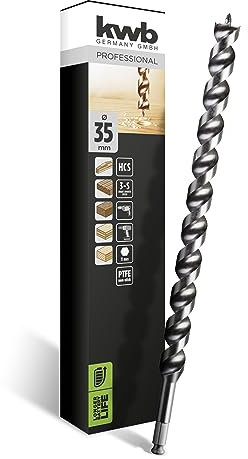 kwb DOUBLE CUT Japan Mèche à serpentin ø 35 mm, 460 mm,revêtement anti-adhérent PTFE,affûtage spécial de la pointe, avec pointe filetée autocentrante,concentricité de haute précision,queue six pans
