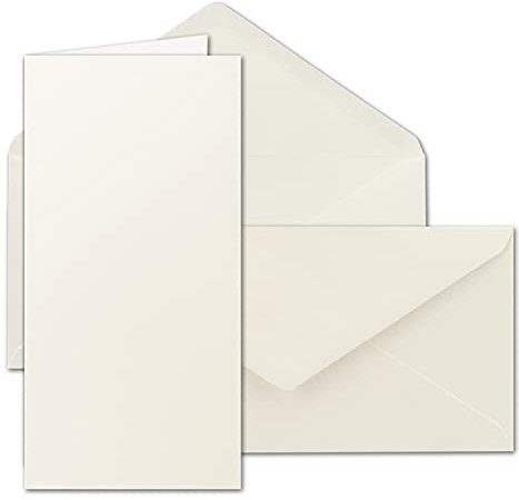 25x Faltkartenset inklusive Briefumschläge in DIN Lang 11 x 22 cm in Creme - blanko Einladungskarten - Klappkarten zum Selbstegestalten & Kreieren
