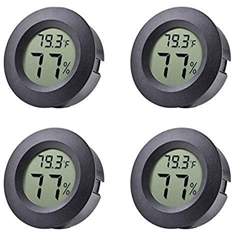 Veanic 4-Pack Mini Hygrometer Thermometer Fahrenheit or Celsius Meter Digital LCD Indoor Room Round Humidity Temperature Gauge for Humidors Home Greenhouse Babyroom Reptile Incubator