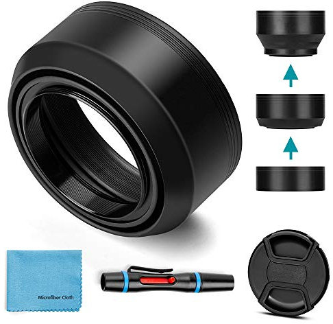 55mm Lens Hood,Fotover Universal Collapsible Rubber Lens Hood Sun Shade with Centre Pinch Lens Cap for Canon Nikon Sony Pentax Olympus Fuji Camera
