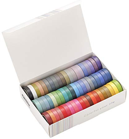 STOBOK 60 Rollos Cintas de Papel Washi Básicas Surtidos Colores Cinta Adhesiva Elegante Cinta de Envoltura de Cinta Artesanal Diy Decoración de Papel