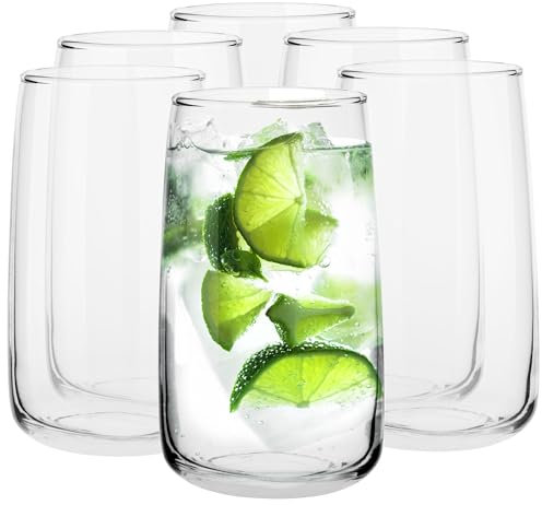 Vasos Agua Long Drink Transparente Highball Copas Cocktail Vasos Vidrio Vaso Grande Tumbler para Cocteles Copas Gin Tonic | Apto para Lavavajillas | Colección Emma | 480 ml | Juego de 6 Vasos