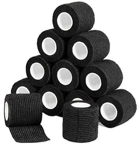 Cohesive Bandage Wrap 2 x 5 Yards, Self Adherent Vet Wrap 5CM x 4.5M Self Adhesive Bandage Tape for Wrist & Ankle Sprain Swelling Breathable Elastic Pet Bandage Grip Cover Black (12 Roll)