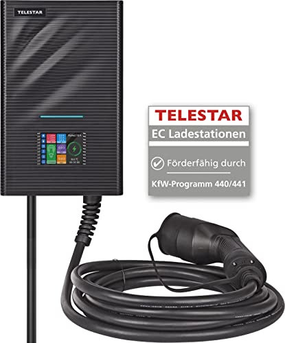 TELESTAR EC 311 S6 – Smarte Wallbox (mit 6 Meter Ladekabel, 11 kW, Ladestation für E-Autos, WLAN, Bluetooth, App-Steuerung, IP66) – Schwarz