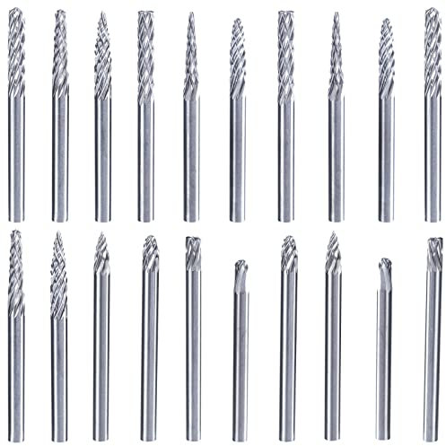 Bestgle 20 stück fräser set hartmetall frässtifte mit doppelschnitt wolframstahl frässtifte 3mmschaft hartmetall rotationsfräser bohrer diy holzbearbeitung schnitzen metallpolieren gravieren