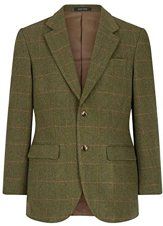 WALKER AND HAWKES - Herr grön salvia två knappar Derby Tweed Windsor normal passform blazer, Mörk salvia, 60 SE