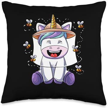Bee Happy Unicorn Beekeeping Honey Beekeeper Throw Pillow
