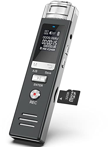 HoTiyan 48 GB digital röstinspelare, digital inspelare med uppspelning, röstaktiverad inspelare, bärbar ljudinspelningsenhet med microSD-expansion, bandinspelare med lösenord för möte/föreläsningar