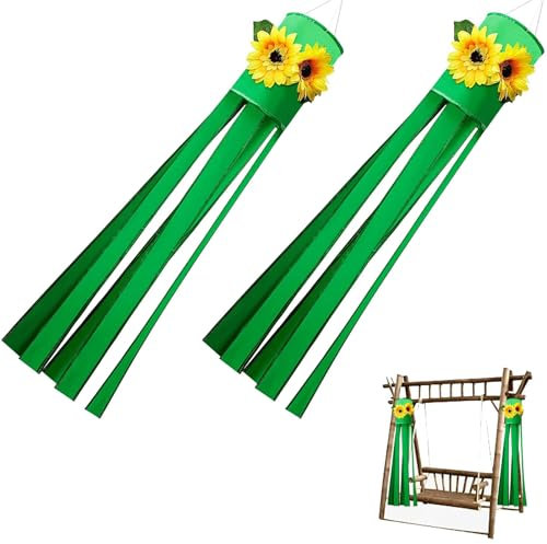 Windsack - Windturbine 2 Stück Sonnenblume 3D Windsack zum Aufhängen für den Außenbereich, dekorativer Windsack mit Aufhängeclip für Innen, Balkon, Außen, Hof, Rasen, Garten, Party, 40 Zoll