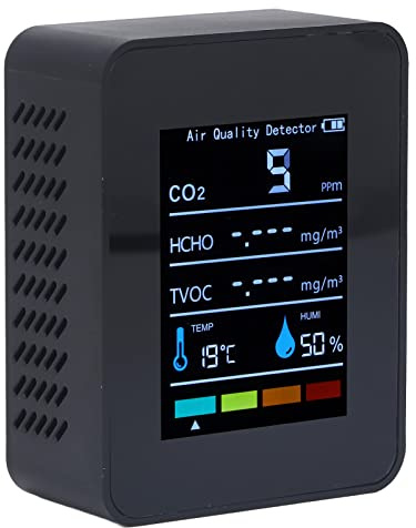 Inomhusluftkvalitetsmonitor, Bärbar Stor LCD-skärm Koldioxiddetektor Temperaturluftfuktighetsgivare CO2 Monitor med PM TVOC HCHO CO2-sensor, för Home Wine Cellar Car