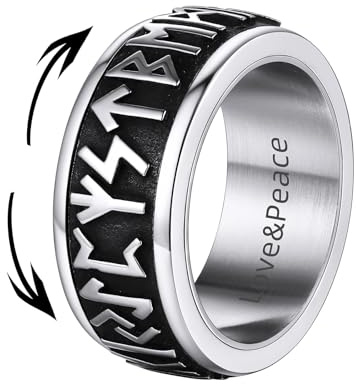 Supcare Vikings Bague Antistress Homme Rotative, Bagues Homme Acier Argent/Noir, Taille 14-32 Bague Vintage Personnalisée Gravure avec Runes Vikings/Nœuds Celtiques, Coffret Cadeau, 32,5-Cfr.72.3mm